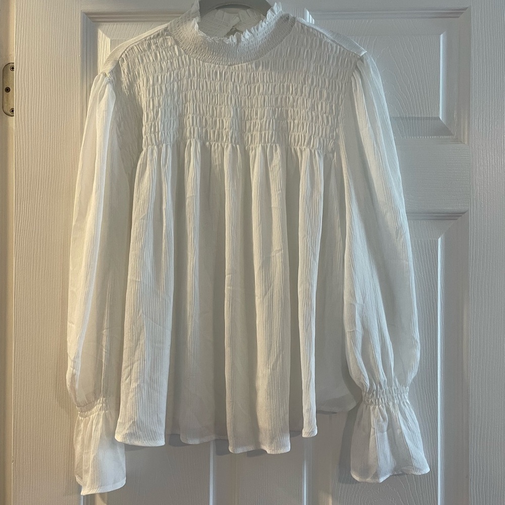 [5/$25 THIS WEEKEND ONLY] 
Mi Ami White Smocked Blouse